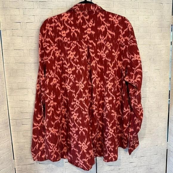 Knox Rose women’s Dark red and pink Button up Long Sleeve Blouse plus size - Picture 2 of 9